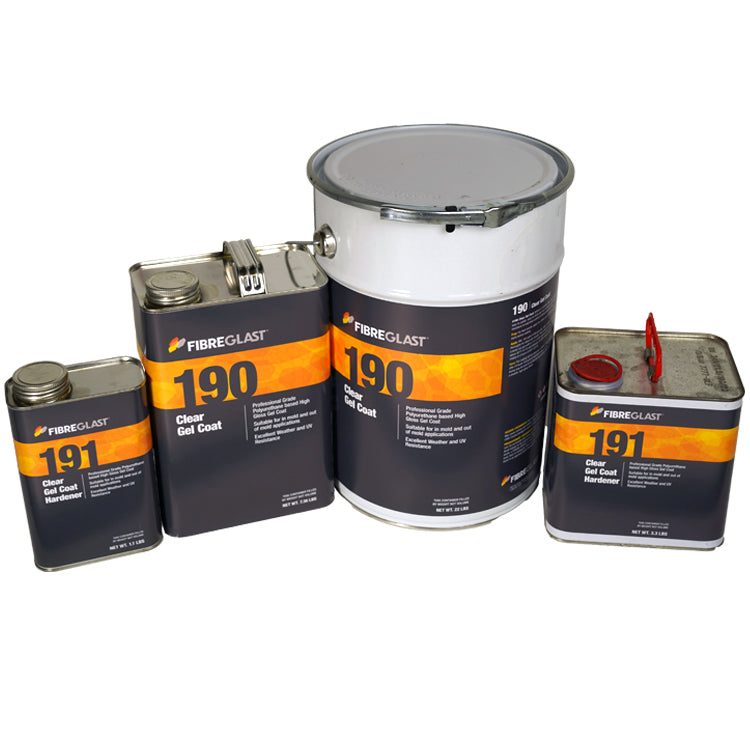 Fibre Glast 190 and 191 product cans on a white background
