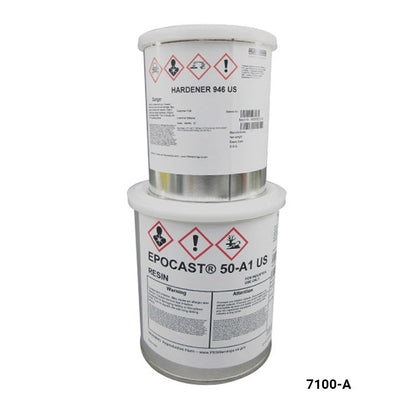 Two cylindrical containers labeled 'EPOCAST 50-A1 US' and 'Hardener 946 US' on a white background.