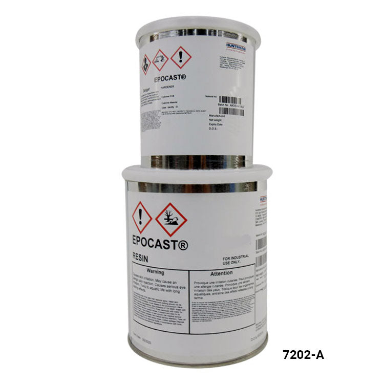 Two containers of EPOCAST resin with warning labels on a white background