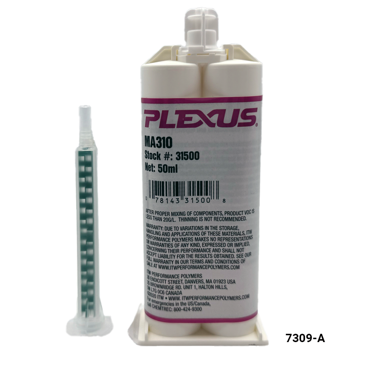 A 50ml tube of Plexus MA31Q adhesive with a 5ml applicator tip, shown on a plain white background.