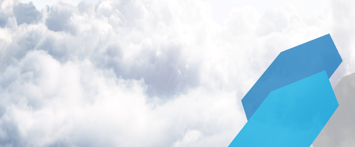 Blue geometric shape against a cloudy sky